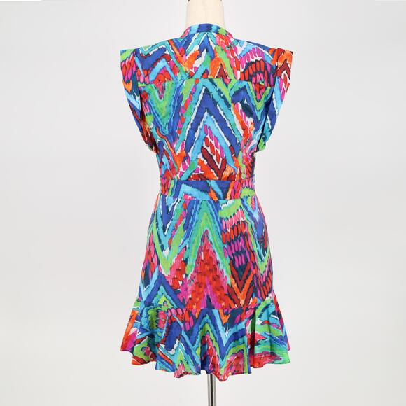Willa Story Women Multi Watercolor Harper Button Front Mini Ruffle Dress Size XS - Picture 4 of 5